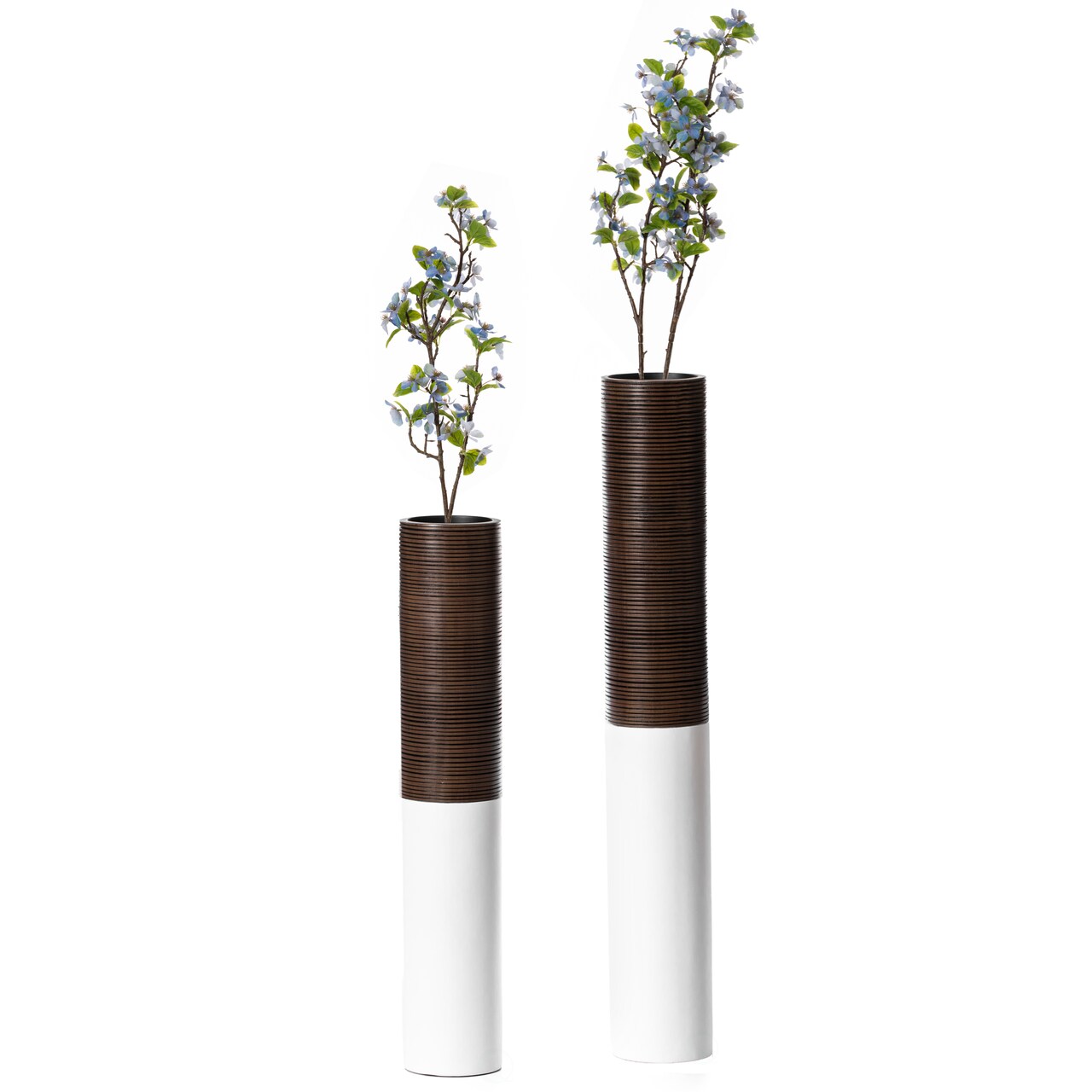 Modern White & Brown Decor Ribbed Accent - 31.5 Inches, Decorative Statement Piece for Living Room, Bedroom, or Office, Tall Floor Vase for Home Décor, Elegant Home Accent, White and Brown Floor Vase